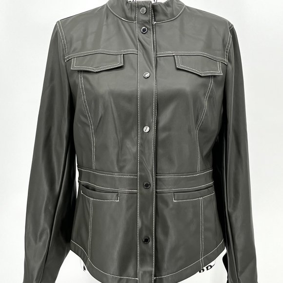 Sam Edelman Vegan Faux Leather Women’s Jacket Medium Loden Brown NWT - Picture 4 of 12